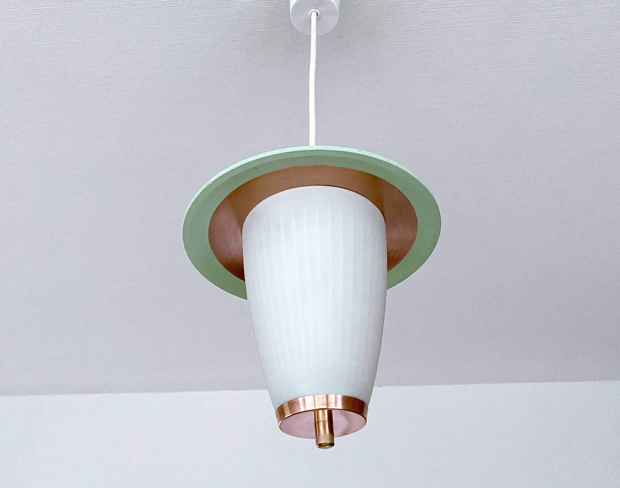 Vintage pendant lamp 50 years, opaline copper green