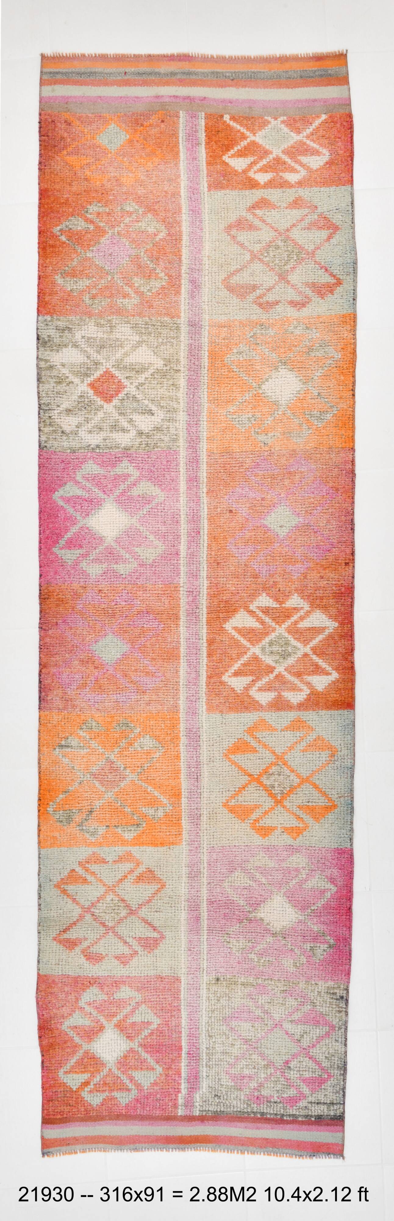 3x10 Turkish Pink & Orange Vintage Runner Rug, 91x316Cm