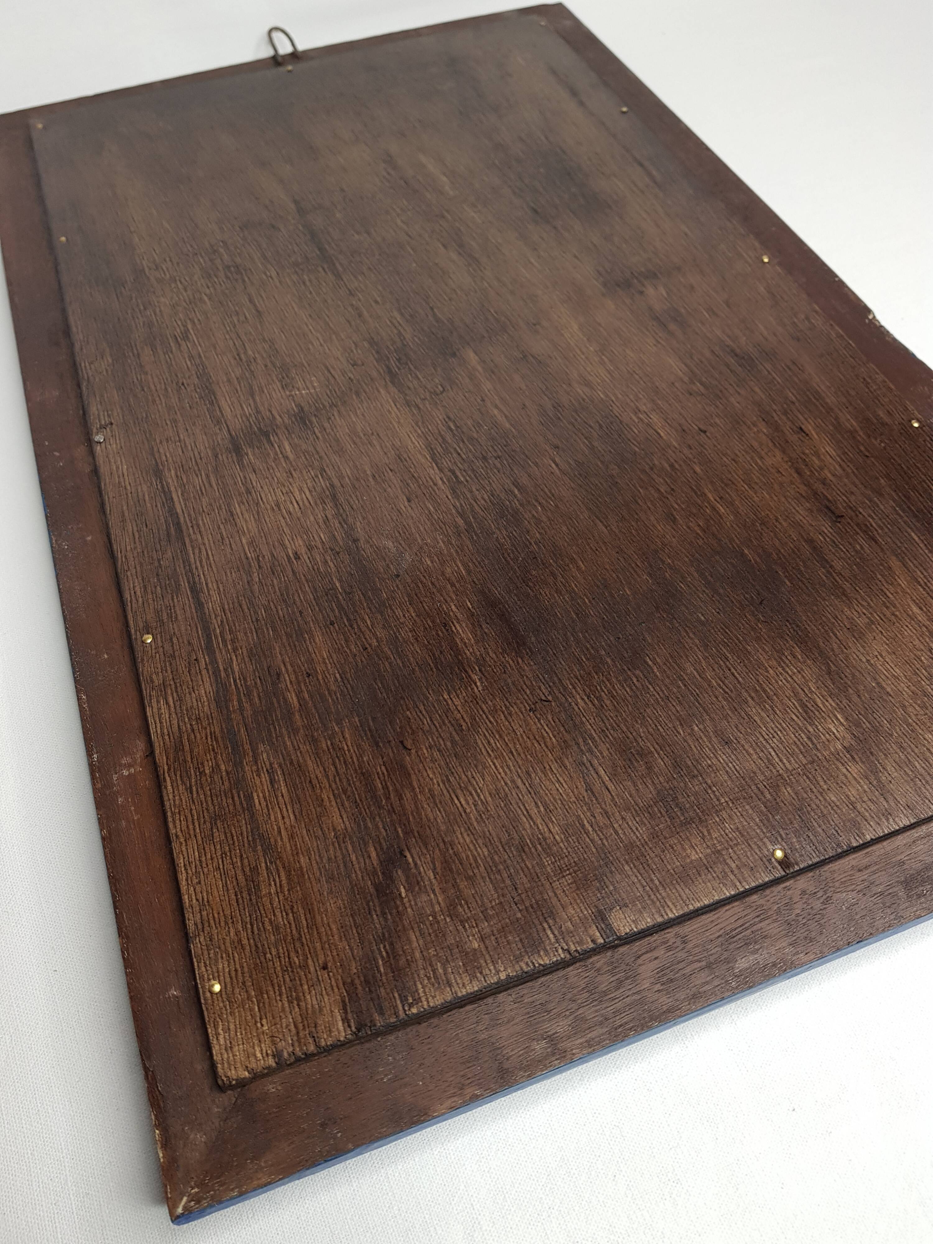 Old rectangular mirror, blue and silver patina, 46 cm