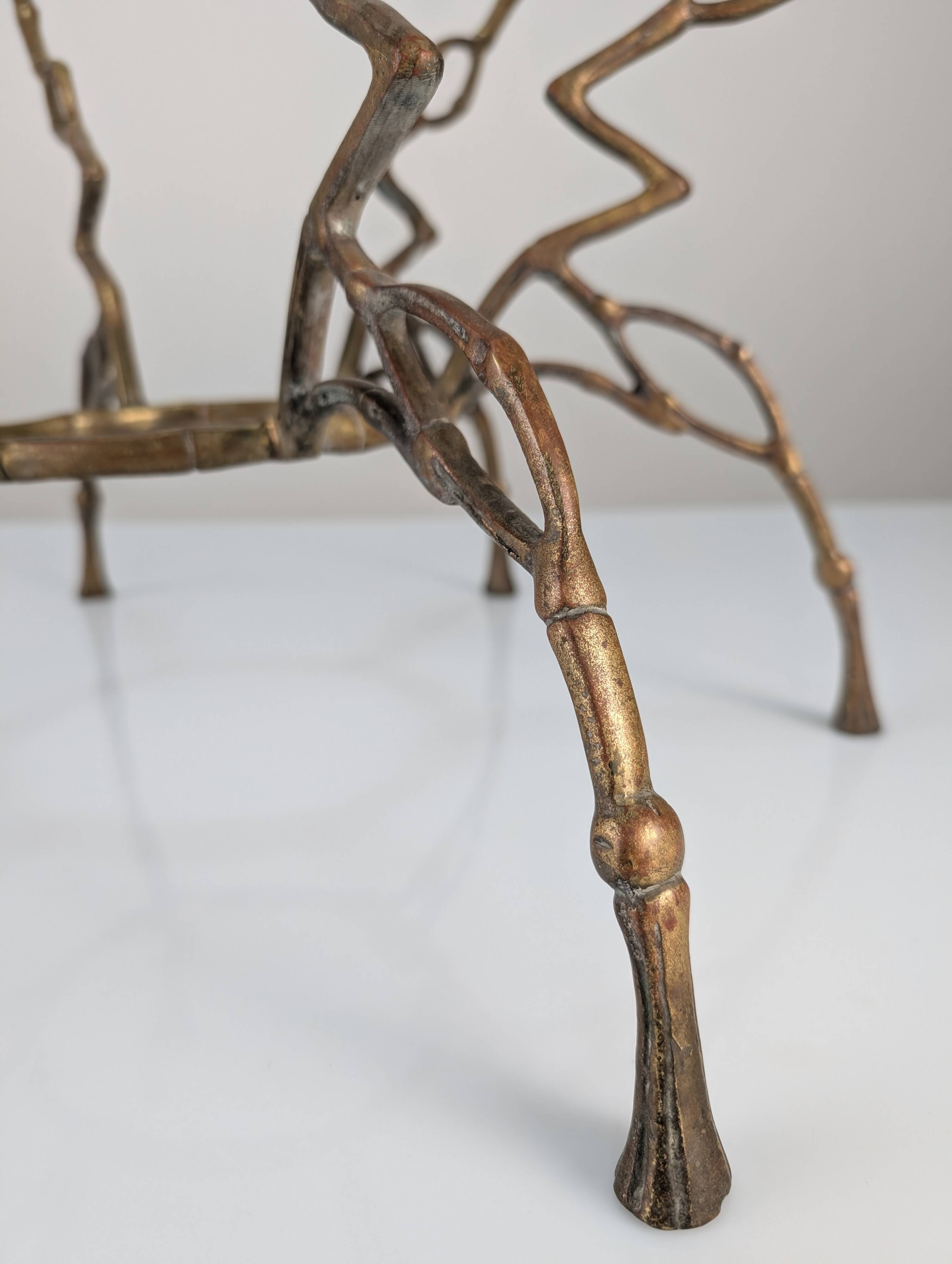 Zigzag Bronze Faux Bamboo Hollywood Regency Coffee Table, 1960s