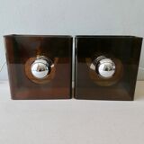 Pair of sconces in smoked Plexiglas by Jocelyne Trocmé model "disco"