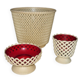 Lot of red and beige Emsa vases, flower spikes, pot cover and a bowl