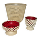 Lot de vases Emsa rouge et beige, pique fleurs, cache pot et une coupe