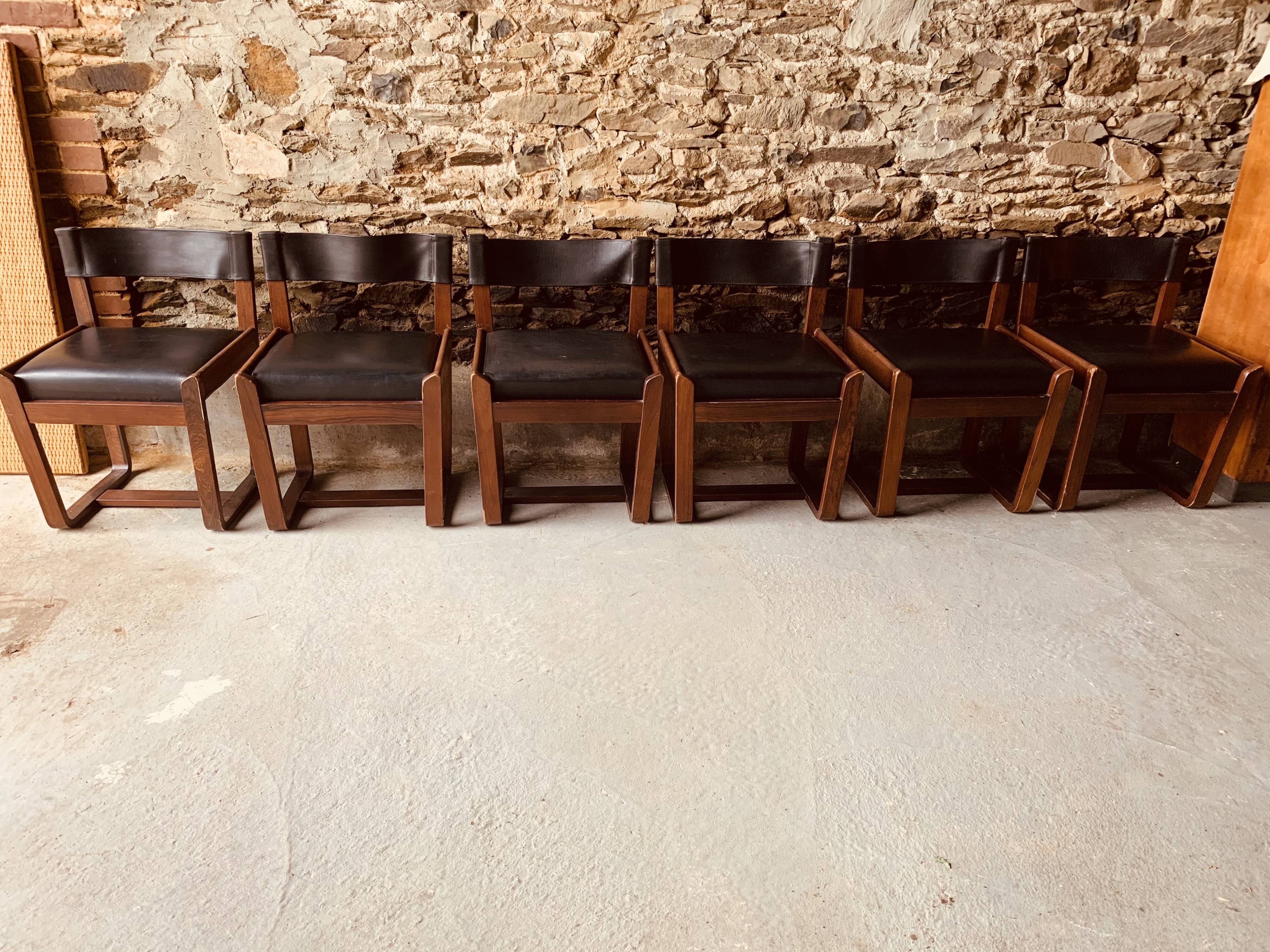 6 black chairs by Gunther Hoffstead for Uniflex - 1960's