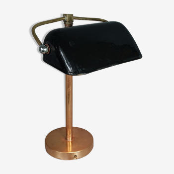 Old desk lamp called banker enamelled iron, brass and cast iron SB