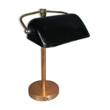 Old desk lamp called banker enamelled iron, brass and cast iron SB