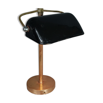 Old desk lamp called banker enamelled iron, brass and cast iron SB