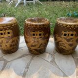 3 tabourets en céramiques dragons
