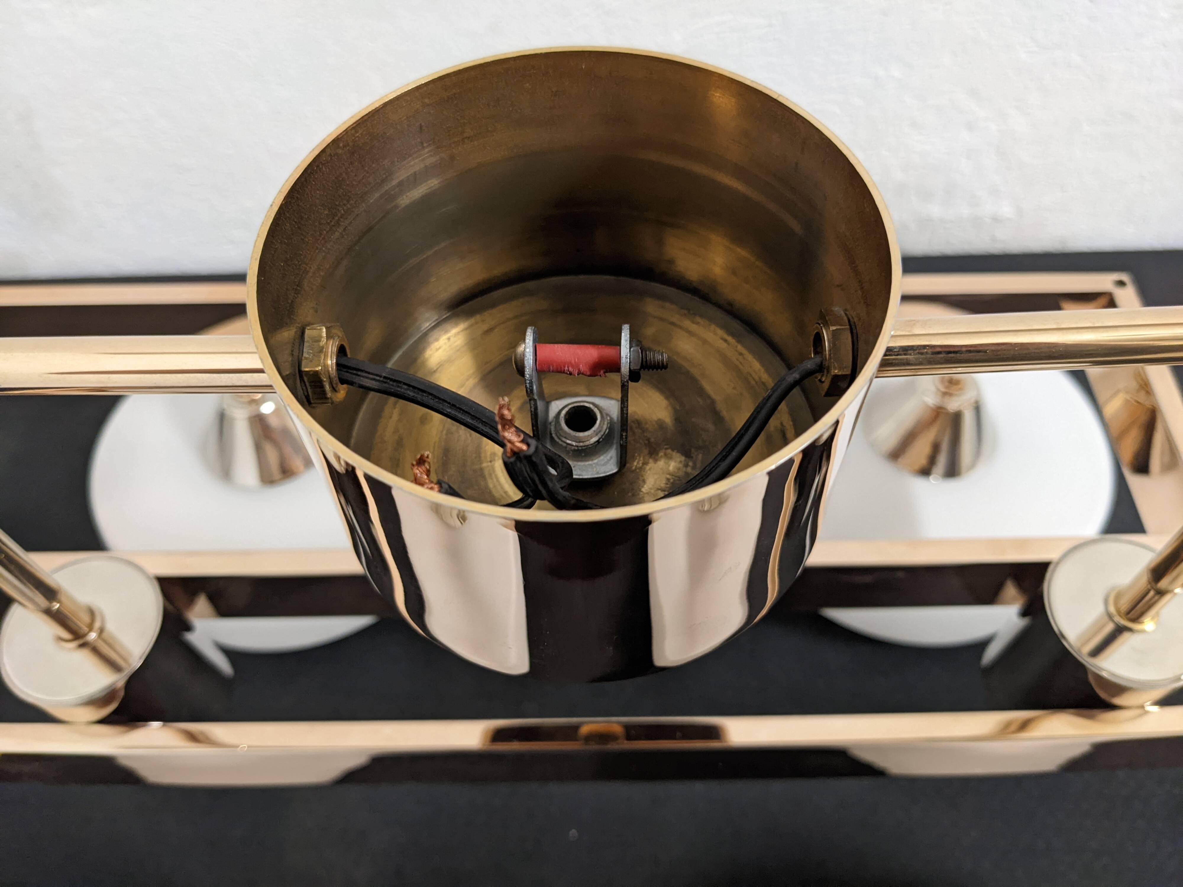 Arlus chandelier with 6 lights in opaline and brass from the 60s/70s