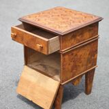 Table de nuit artisanale marqueté style parquet, table de chevet art déco style