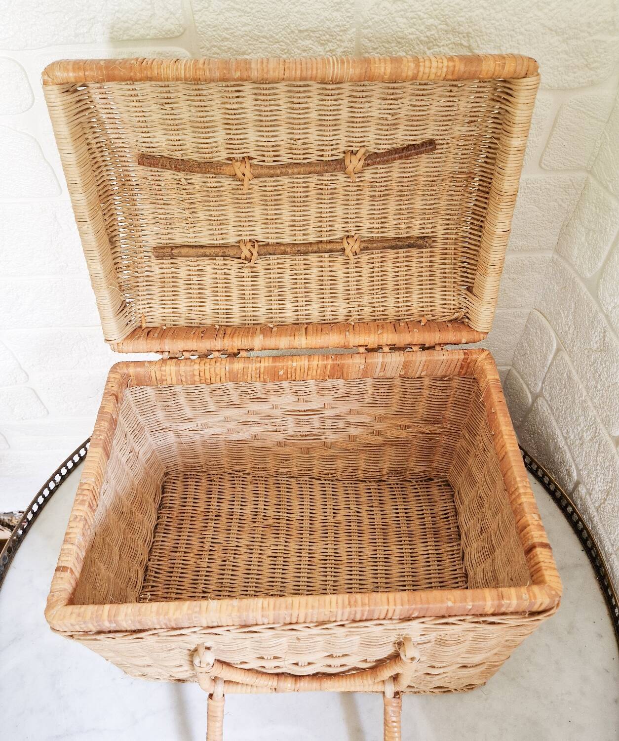 Large vintage woven wicker basket