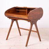 Midcentury Desk with Roll-Top, Walnut Veneer, 1950s, Fully Restored