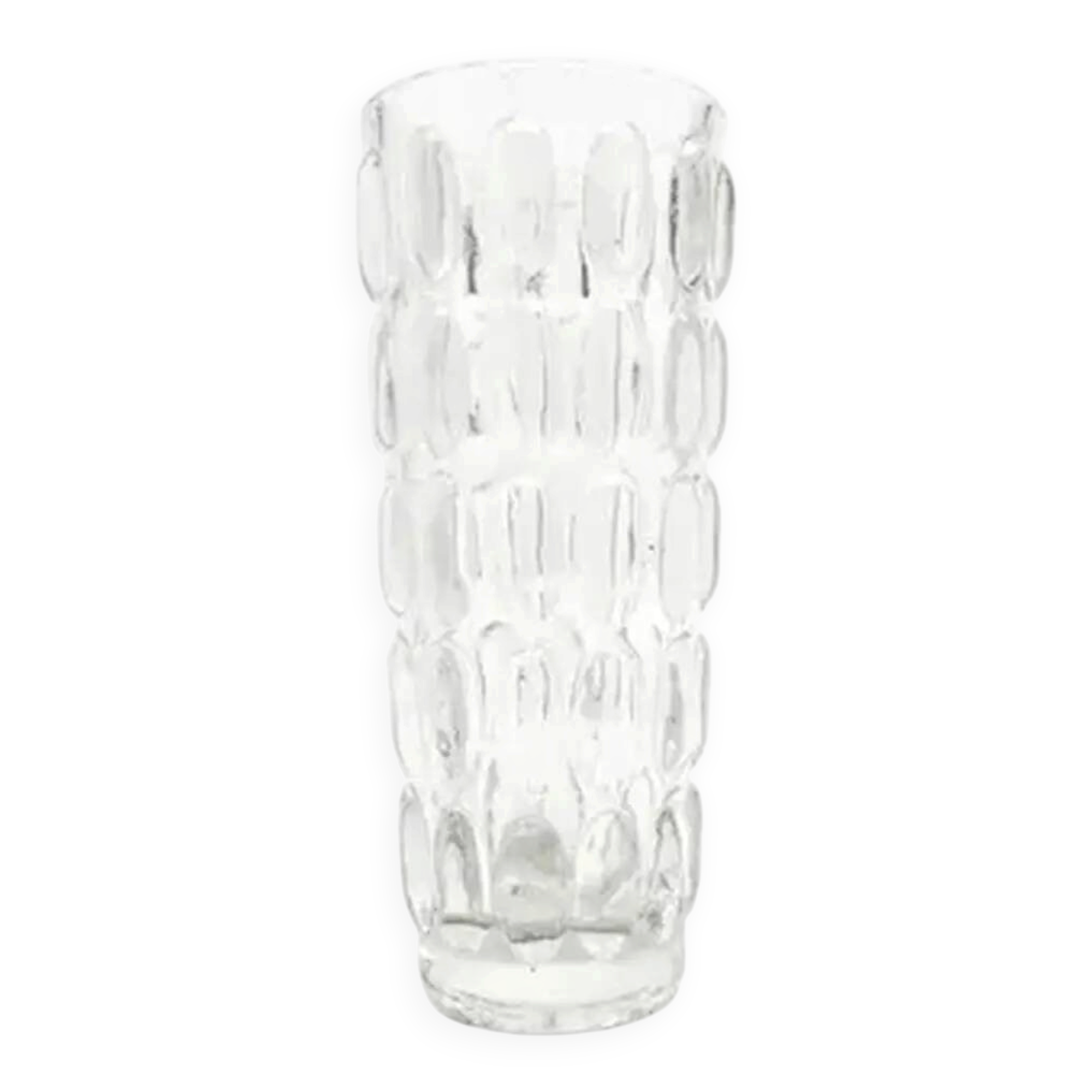 Vase en forme de haricot, en verre pressé transparent, HSG Ząbkowice, Pologne, années 1970