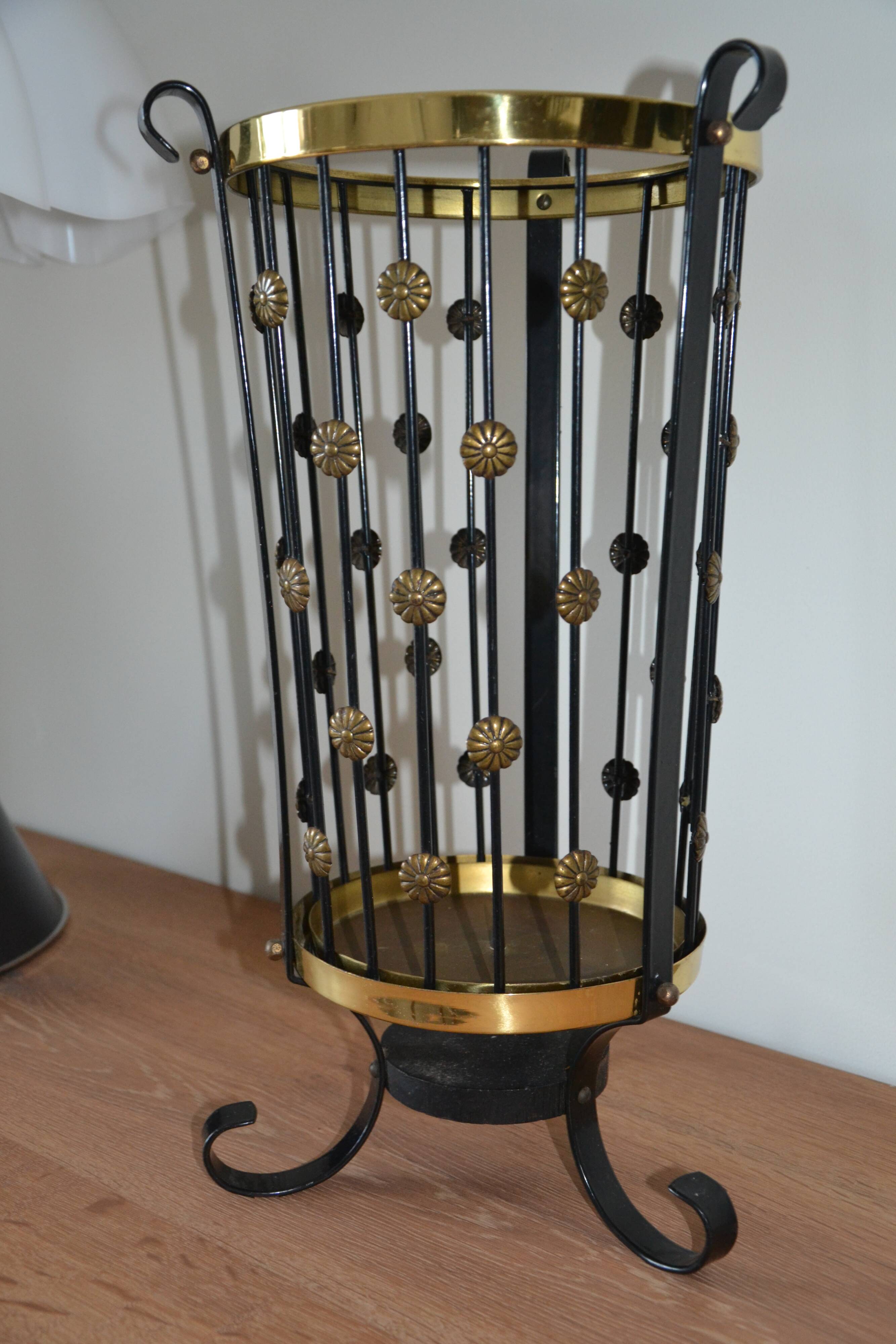 Metal, copper and brass Art Deco umbrella/plant stand.