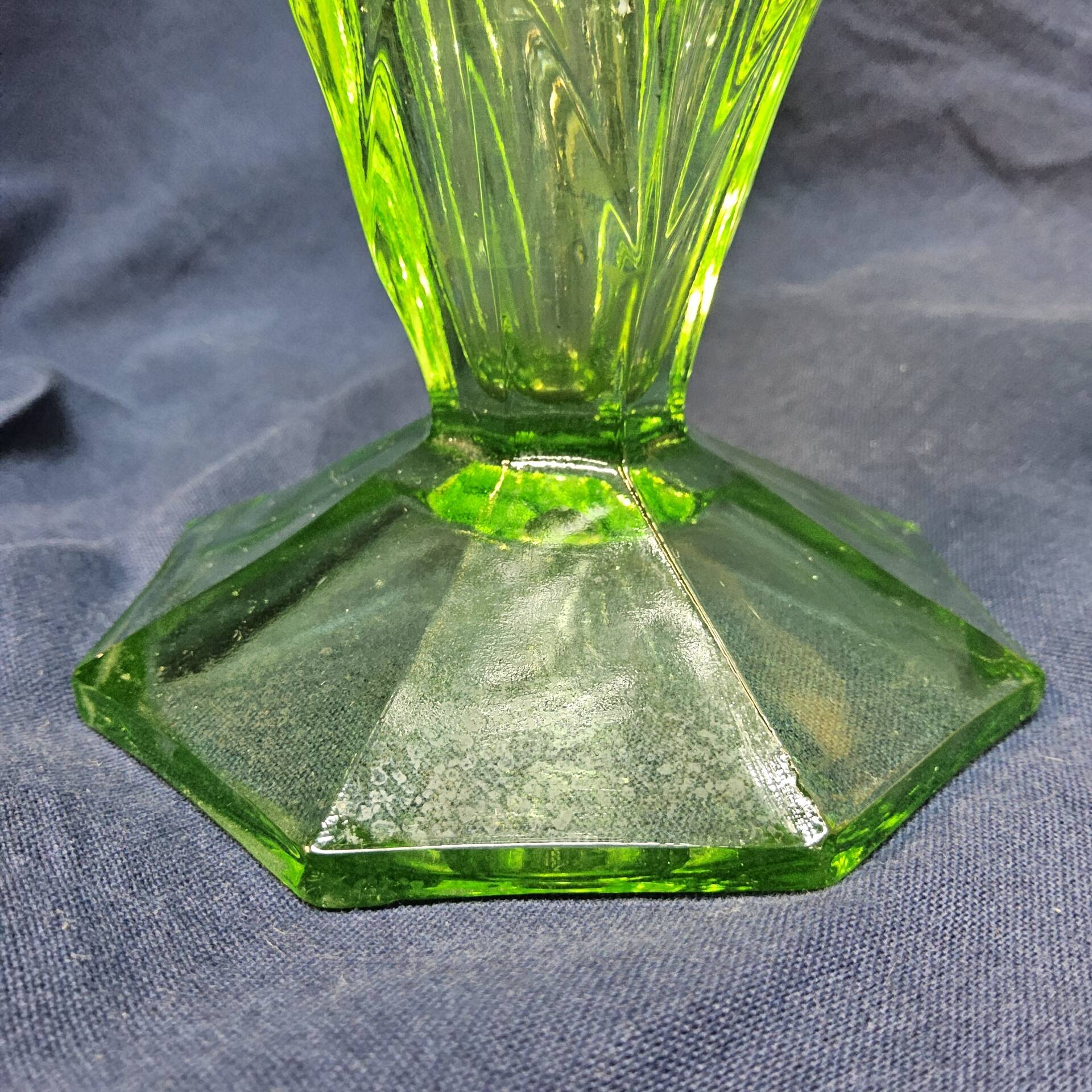 Antique Art Deco Bohemian uranium vase / geometric glass