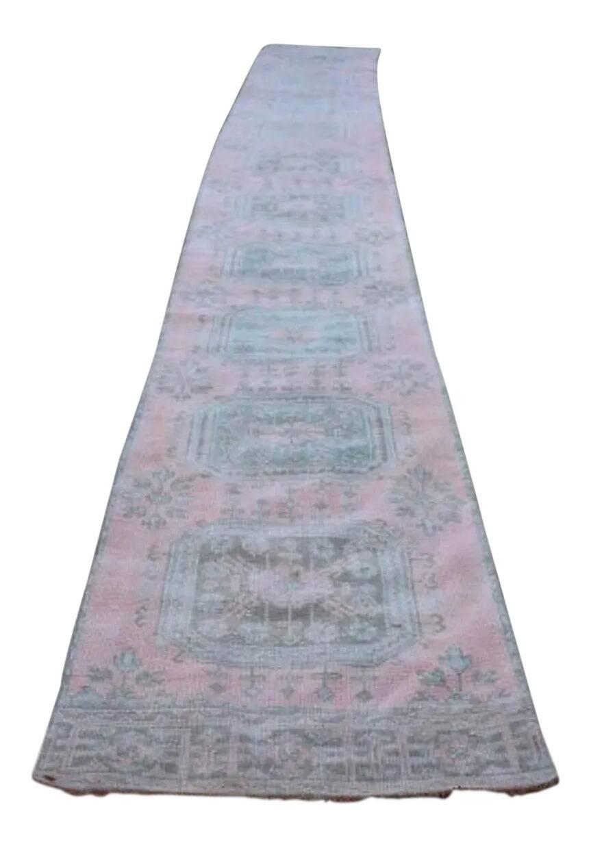 Vintage Turkish hallway rug 85x656 cm