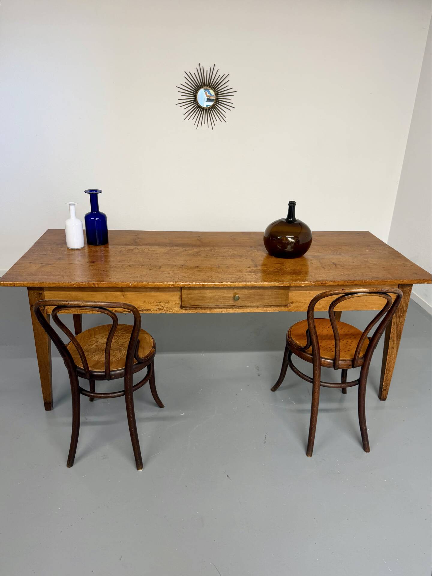 Grande table de ferme en bois avec tiroir en sapin fin 19 eme 