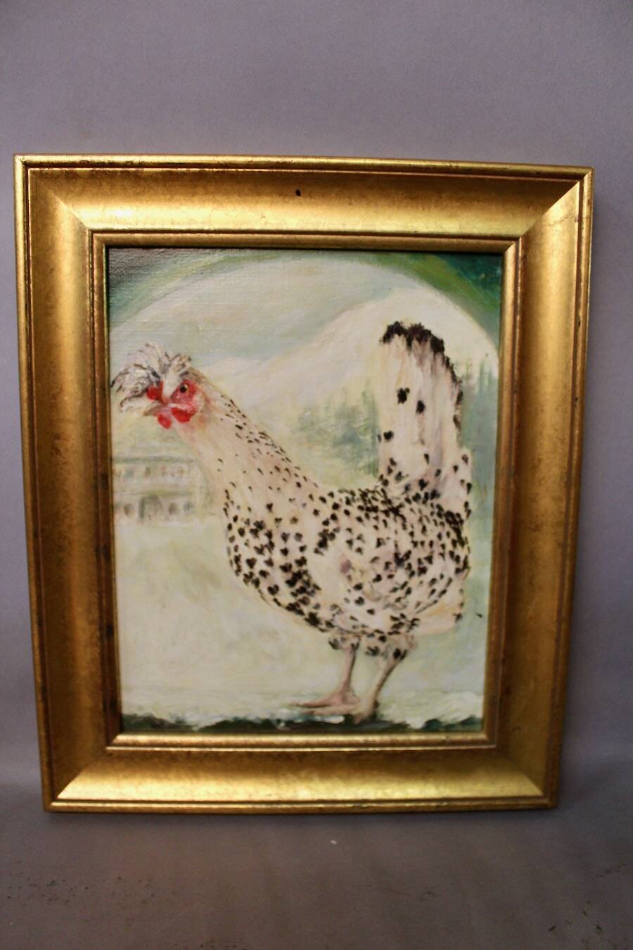 Oil on canvas "crested hen"
