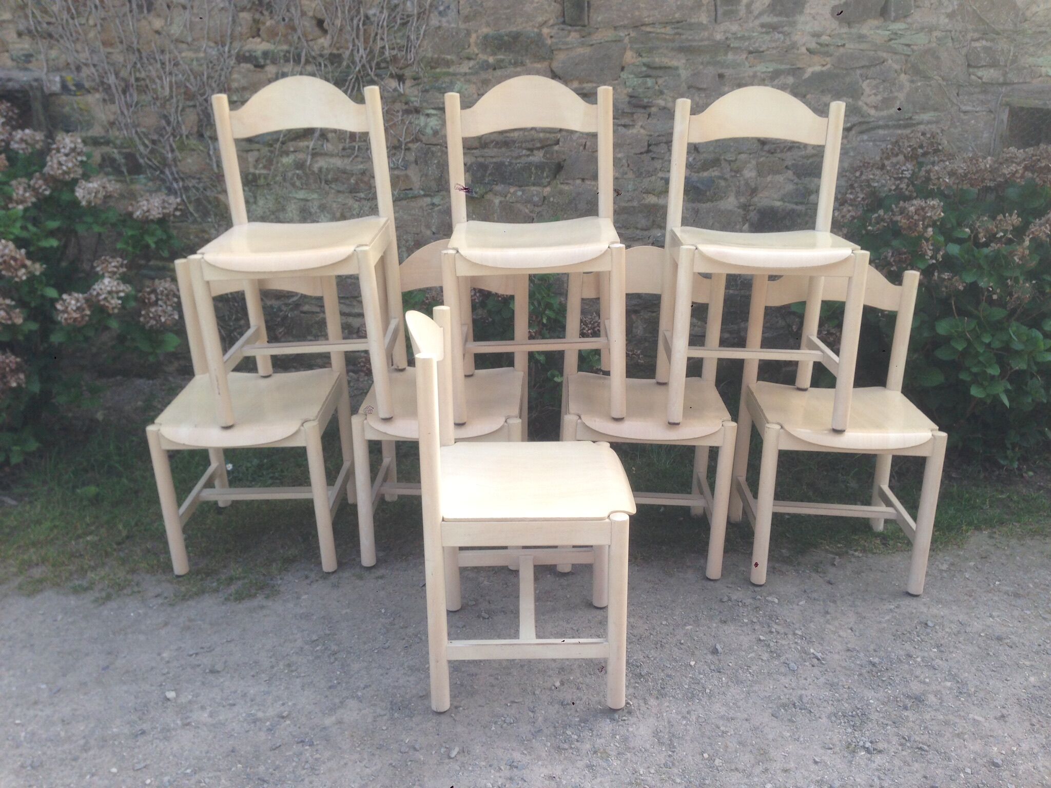 Original white lace-up vintage chairs (series of 8) stamp manufacturer L E 1995