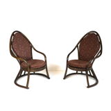 Vintage manou rattan set of 2 armchairs and table with glass top made in the 1970s