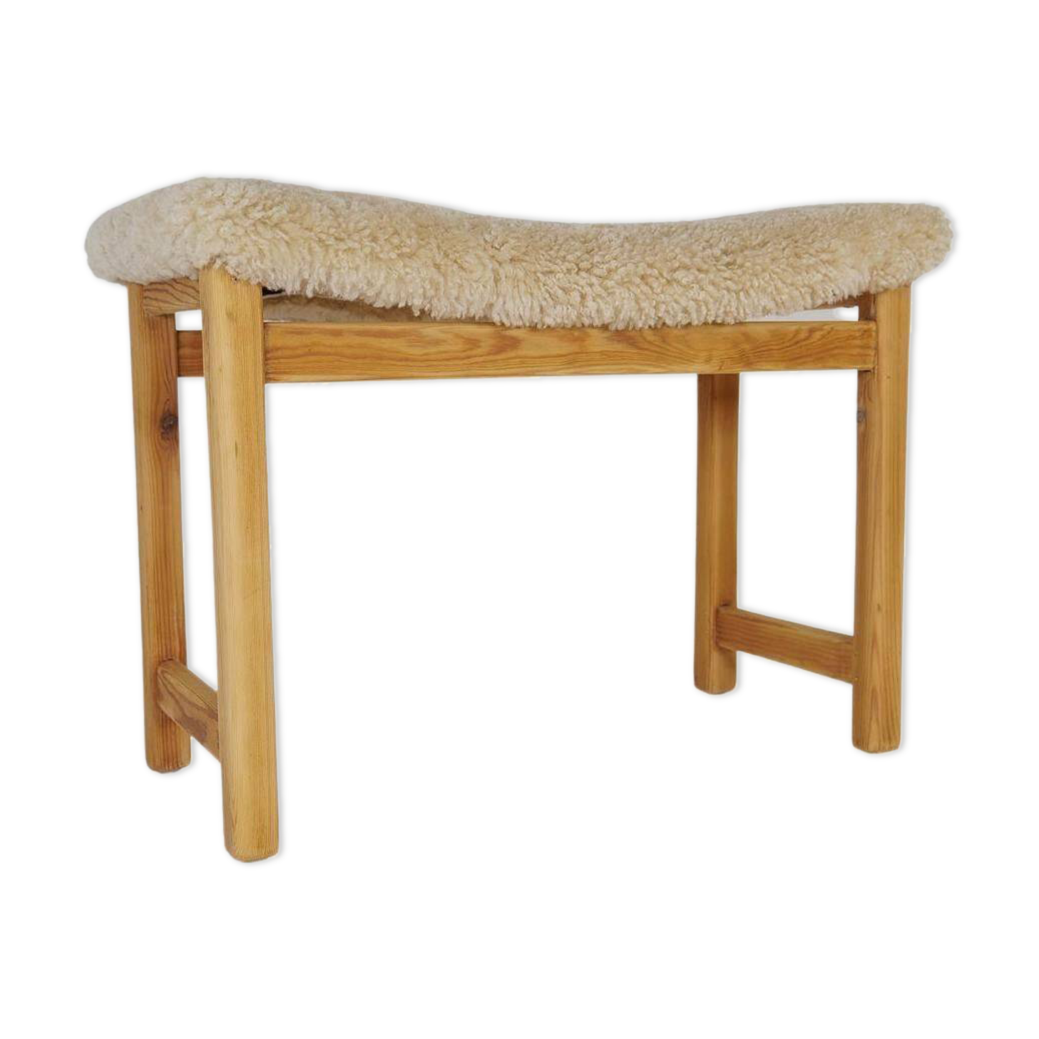 Modern Scandinavian stool in pine and sheepskin, Sweden, 1970s