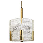 Kalmar Suspension Tambour Drum, Brass, Frosted Textured Glass, Austria, 1960s