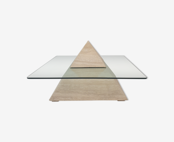 Table basse pyramidale en travertin italien, années 1980