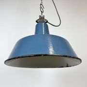 Industrial Blue Enamel Factory Lamp with Cast Iron Top, 1960s