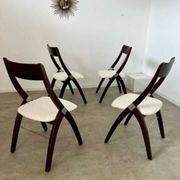 Set of 4 vintage 70s Italian design wooden and terry chairs