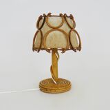 Bedside lamp, table lamp in rattan, bamboo Louis Sognot. 50s