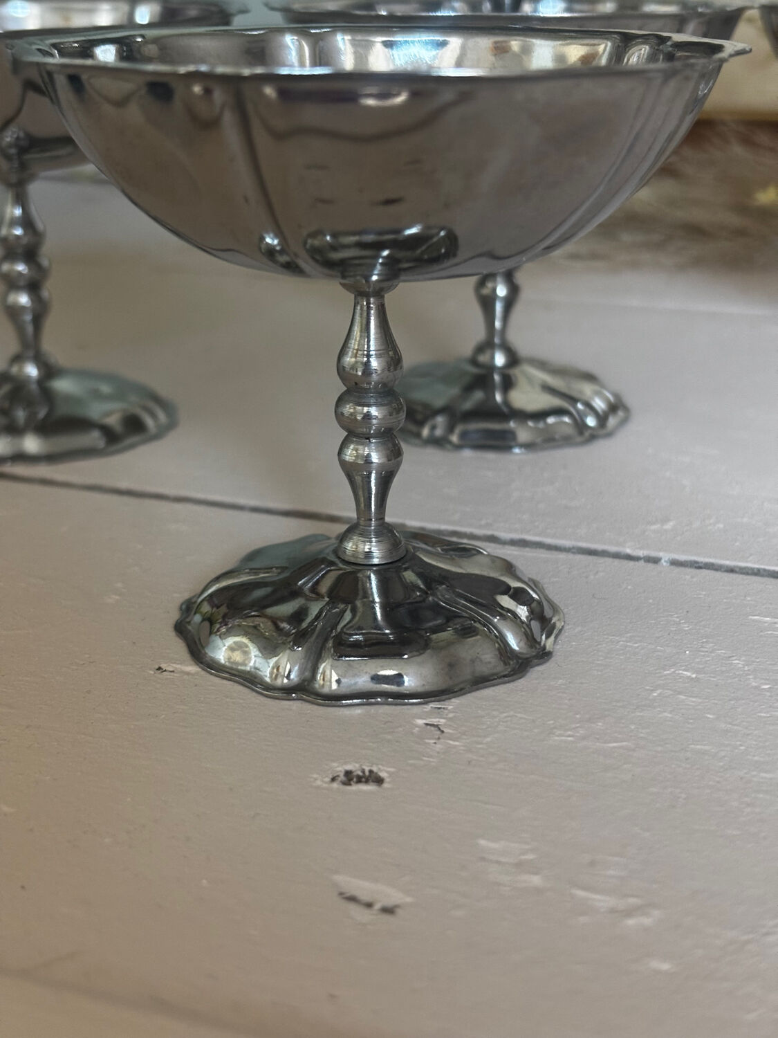 Vintage set of 6 finely engraved stainless steel bowls.