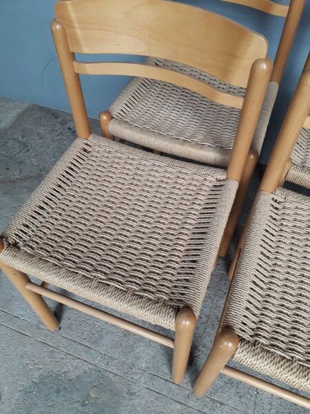 Serie 4 chairs wood and rope ep 1970/80 design