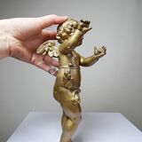 Small cherub, putto in old gilded bronze, 19th century decorative element
