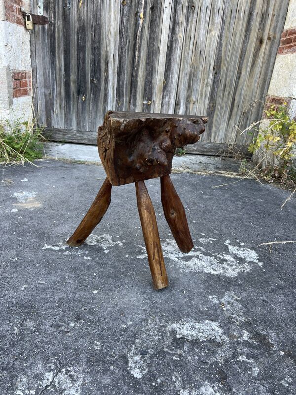 Tabouret Billot en Bois Massif – Sculpture Organique H54cm