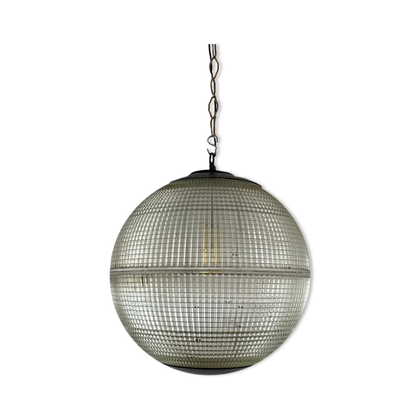 Parisian glass holophane mid-century globe pendant light