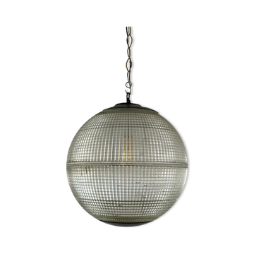 Parisian glass holophane mid-century globe pendant light
