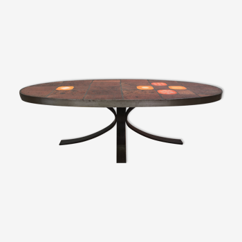 Oval ceramic coffee table 60 70 vintage Jaffeux