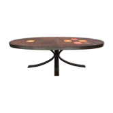 Oval ceramic coffee table 60 70 vintage Jaffeux