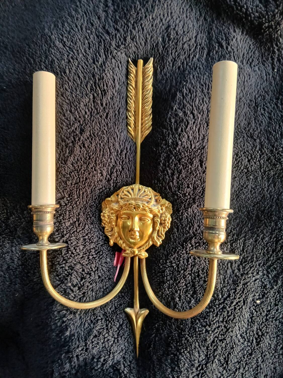 Lucien Gau Bronze Wall Lights Empire Woman Medallion