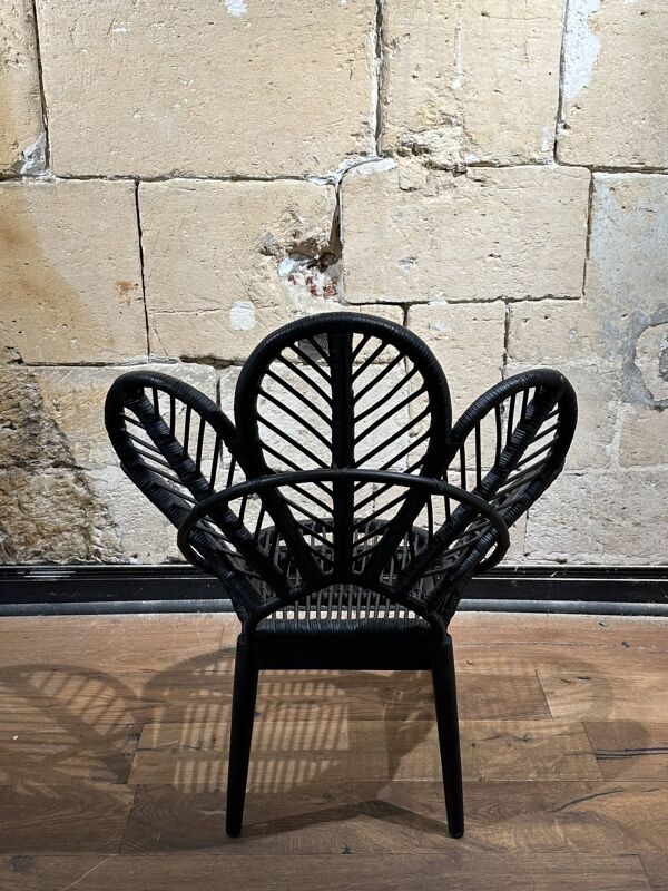 Fauteuil chandra fleur en osier et bambou  noir