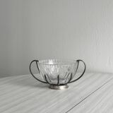 Sucrier vintage en verre et métal argenté