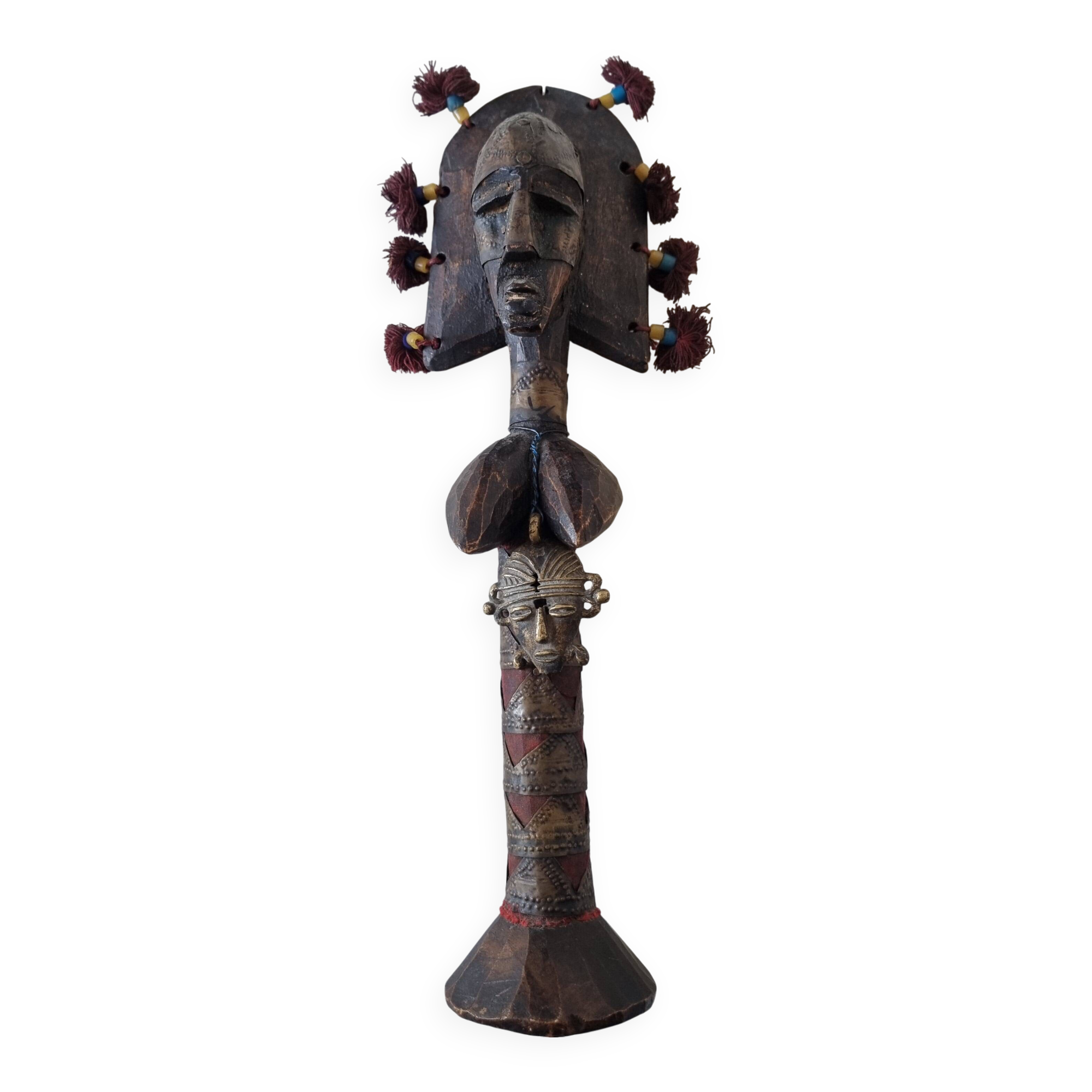Scepter decorated with a female figure in wood and brass