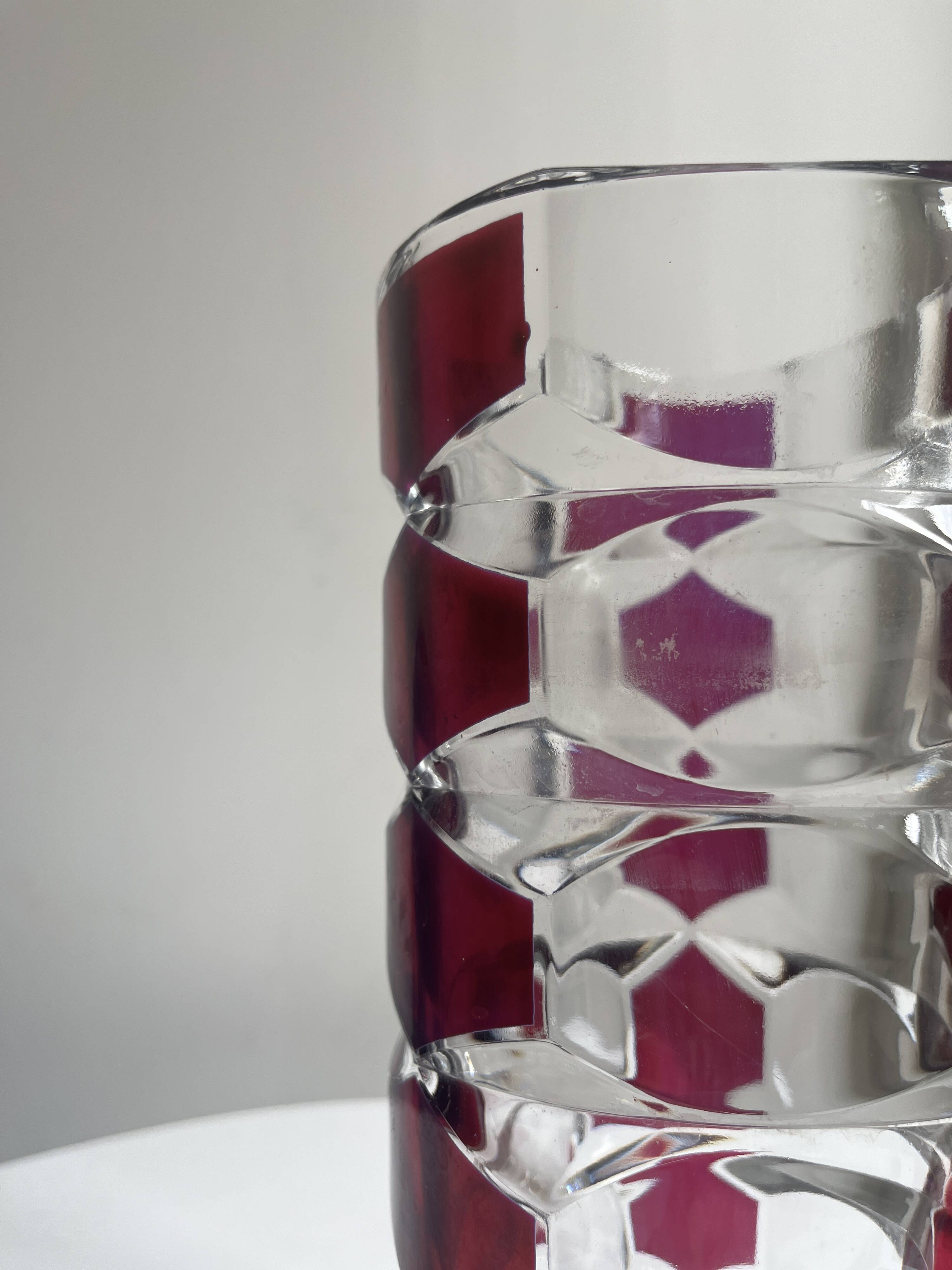 Luminarc vase with burgundy geometric patterns, France 1970