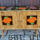 Vintage bamboo and rattan sideboard in the style of Audoux Minet.