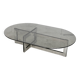 Coffee table with steel base and smoked glass slab. Circa 197