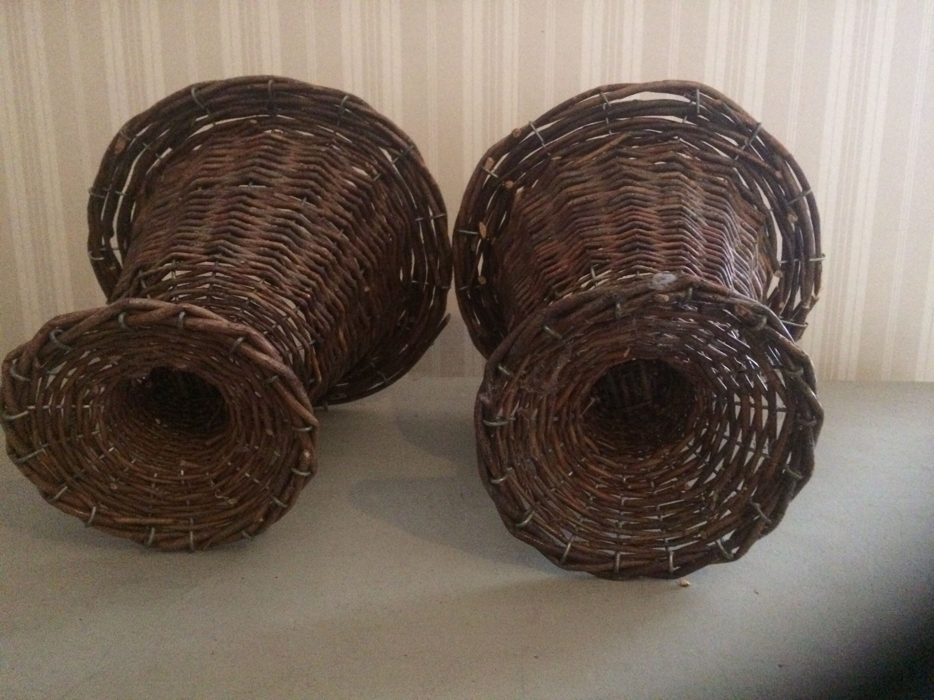 PAIR OF CACHE POTS/ VASES MEDICIS IN VINTAGE WICKER