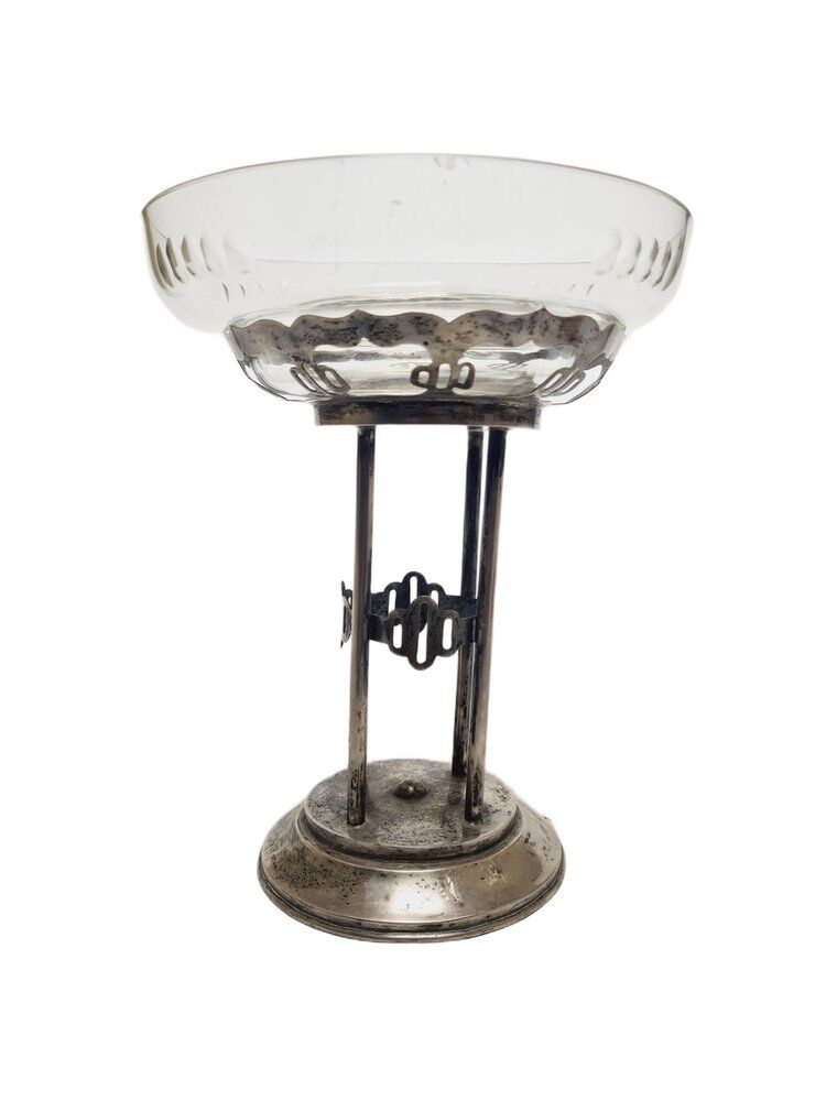 Art Deco Polish silver crystal bowl on stand, 1930s