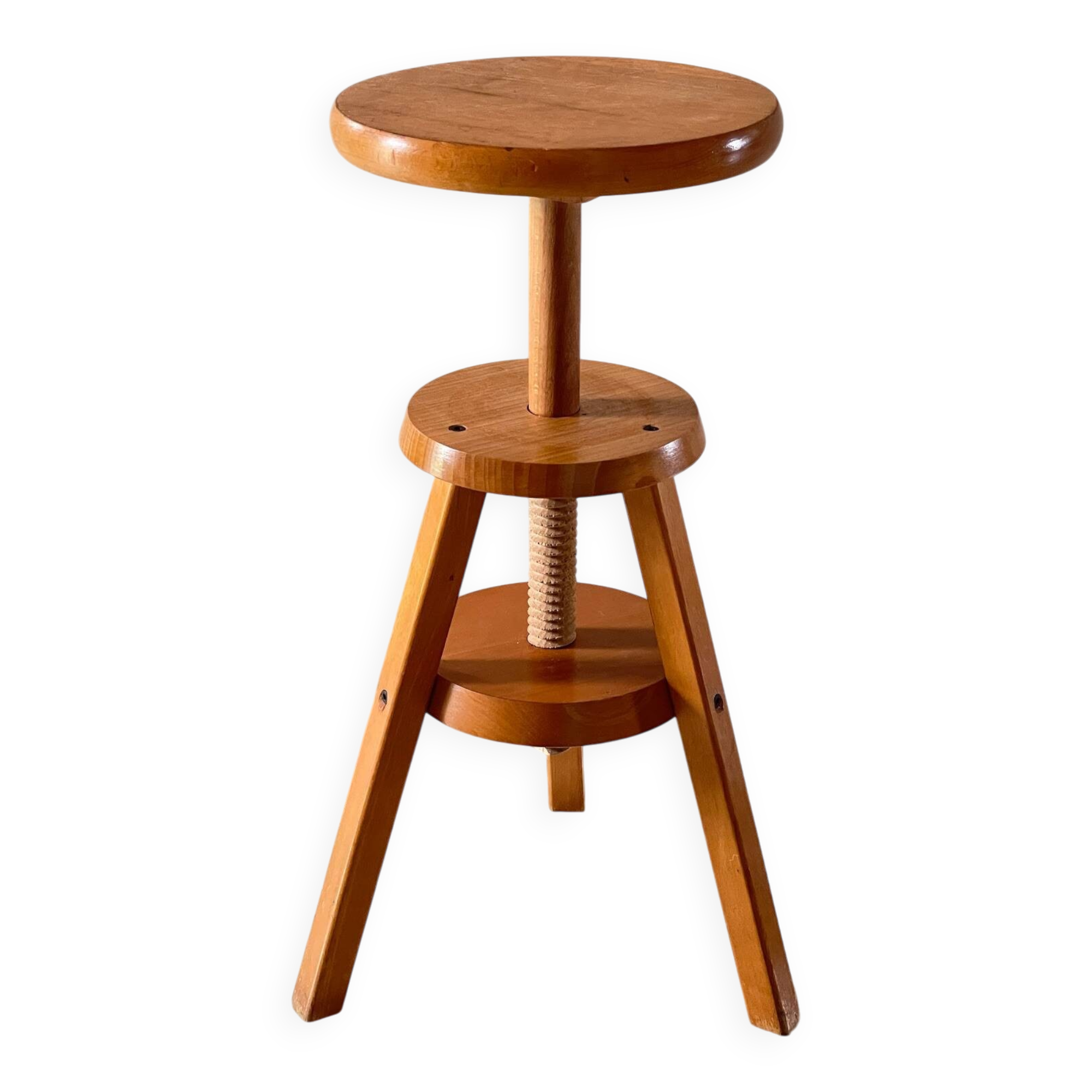 Vintage Solid Beech Screw Stool