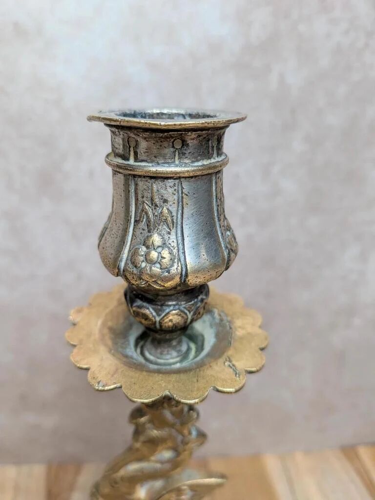 Antique brass candlestick heron – Orientalist Art Nouveau style