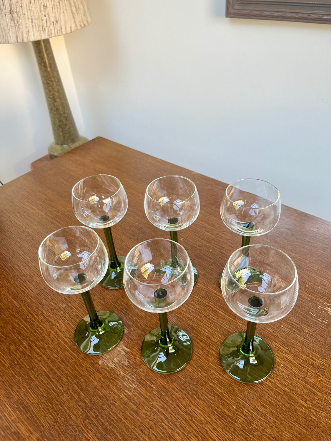 6 Alsatian glasses, green footed Roemer